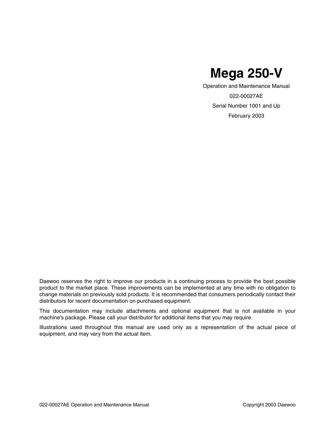 Mega M250-V Operation and Maintenance Manual
